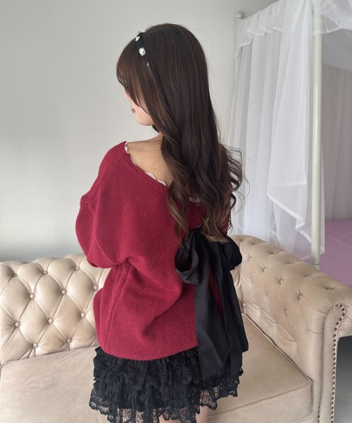 Mejoul（メジュール）の「バックオープンリボンニットワンピース（ワンピース・レディース・ブラック/グレー/レッド・M/L）」の20枚目の写真