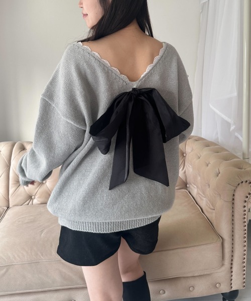 Mejoul（メジュール）の「バックオープンリボンニットワンピース（ワンピース・レディース・ブラック/グレー/レッド・M/L）」の17枚目の写真