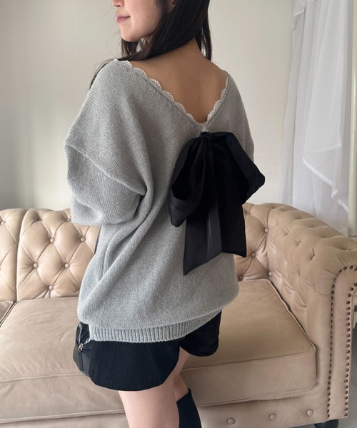 Mejoul（メジュール）の「バックオープンリボンニットワンピース（ワンピース・レディース・ブラック/グレー/レッド・M/L）」の16枚目の写真