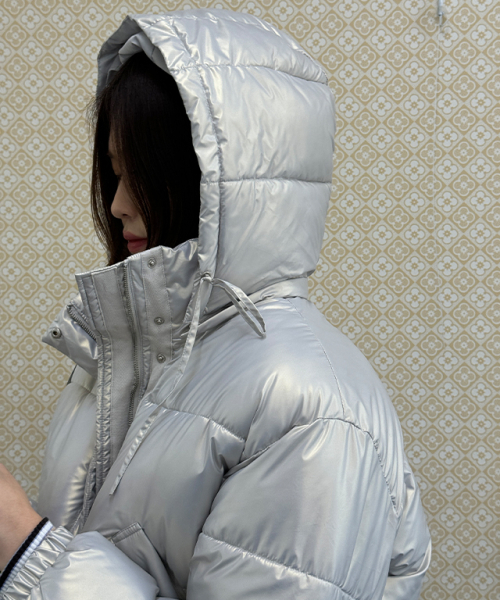 STRING HOODIE SHORT ECO PADDING SILVER