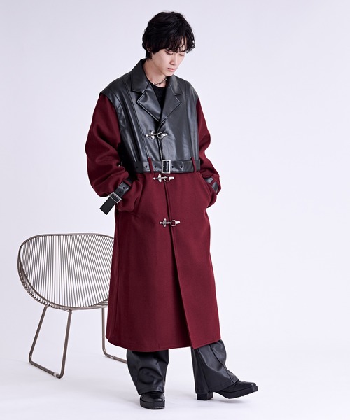 90's 本革カウソフト レザーロングコート レッド 9号 ベルト付　y2k 90's 本革カウソフト レザーロングコート レッド 9号 ベルト付 y2k