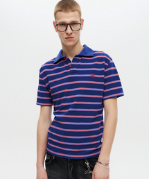 DNSR（ディーエヌエスアール）の「Striped Crop Polo T-Shirt Purple（ポロシャツ・メンズ）」