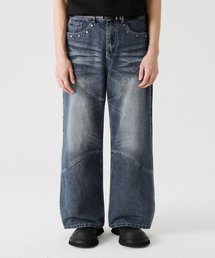 TRILLION（トリリオン）の「Front Washing Wide Denim Pants_YELLOW BLACK（デニムパンツ・レディース）」