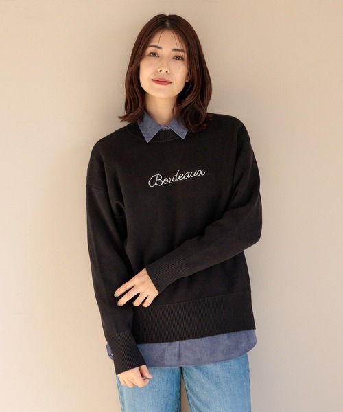 FOUND GOOD（ファウンドグッド）の「刺繍ロゴニットPO（ニット/セーター・レディース・ブラック/ネイビー/ベージュ/レッド系8/ブルー系2/グレー系5・S/M/L）」の2枚目の写真