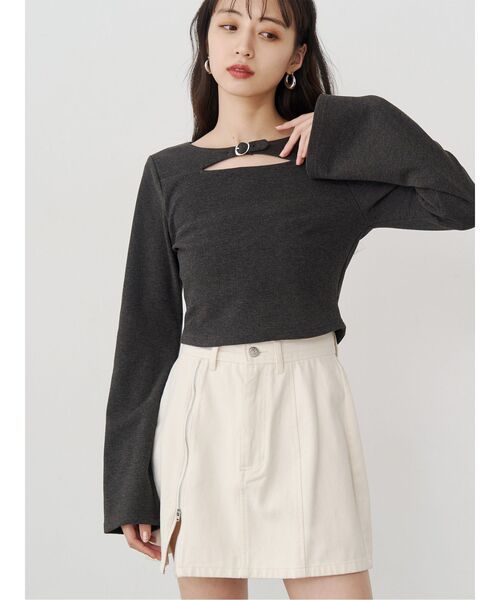 MURUA（ムルーア）の「2WAYカットソー（Tシャツ/カットソー・レディース・グレー/アイボリー/ブラック/ボルドー・FREE）」の4枚目の写真