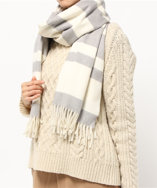 IENA（イエナ）の「WOOL/AG PANEL BORDER BIG ストール（ストール/ショール・レディース・ベージュ/グレー・FREE）」の5枚目の写真