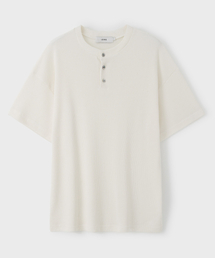 ワッフルヘンリーネック半袖Tシャツ[アイボリー]