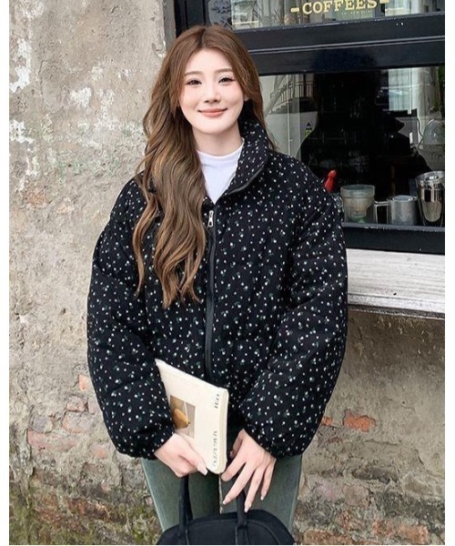 美品　小花柄　中綿ジャケット　軽量　ジャンバー　中綿ブルゾン　アニエスベー　黒 花柄 ダウンジャケット 中綿ブルゾン[品番：KH000015171]｜VIVID LADY