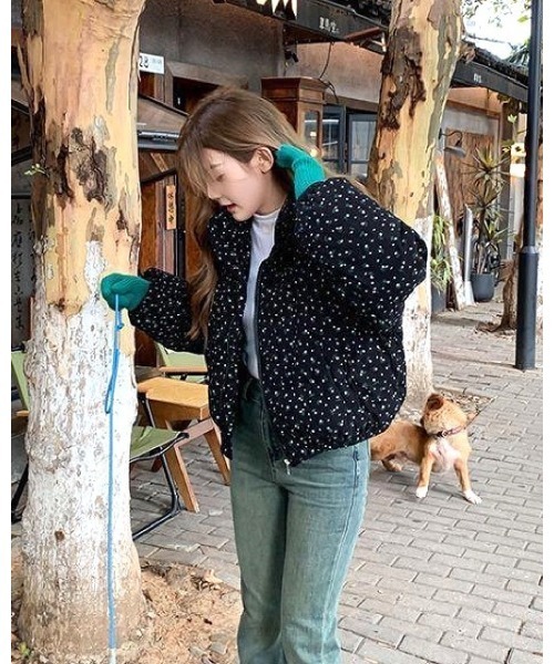 セール】小花柄コーデュロイ中綿ブルゾン（ダウンジャケット/コート