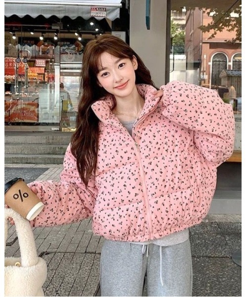 セール】小花柄コーデュロイ中綿ブルゾン（ダウンジャケット/コート