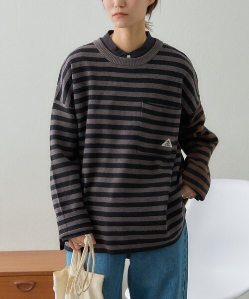 GEVACO(ゲバコ)の「【ユニセックス】【GEVACO】ボーダーニットプルオーバー(ニット/セーター・メンズ・レッド/チャコールグレー・MEDIUM/LARGE)」の2枚目の写真