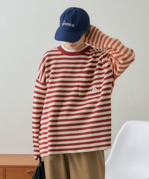 GEVACO(ゲバコ)の「【ユニセックス】【GEVACO】ボーダーニットプルオーバー(ニット/セーター・メンズ・レッド/チャコールグレー・MEDIUM/LARGE)」の13枚目の写真