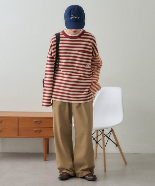 GEVACO(ゲバコ)の「【ユニセックス】【GEVACO】ボーダーニットプルオーバー(ニット/セーター・メンズ・レッド/チャコールグレー・MEDIUM/LARGE)」の6枚目の写真