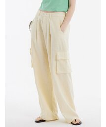 ワイドフィットリネンカーゴパンツベージュ