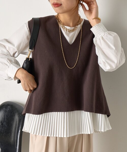 Jena espace merveilleux（ジェナ　エスパスメルヴェイユ）の「【体系カバー/2点セット】ベストセットプリーツブラウス（シャツ/ブラウス・レディース・ライトグレー/チャコールグレー/アイボリー・FREE）」の3枚目の写真