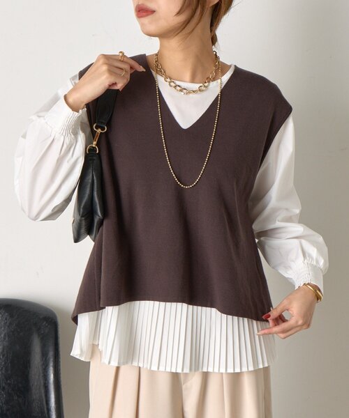 Jena espace merveilleux（ジェナ　エスパスメルヴェイユ）の「【体系カバー/2点セット】ベストセットプリーツブラウス（シャツ/ブラウス・レディース・ライトグレー/チャコールグレー/アイボリー・FREE）」の8枚目の写真