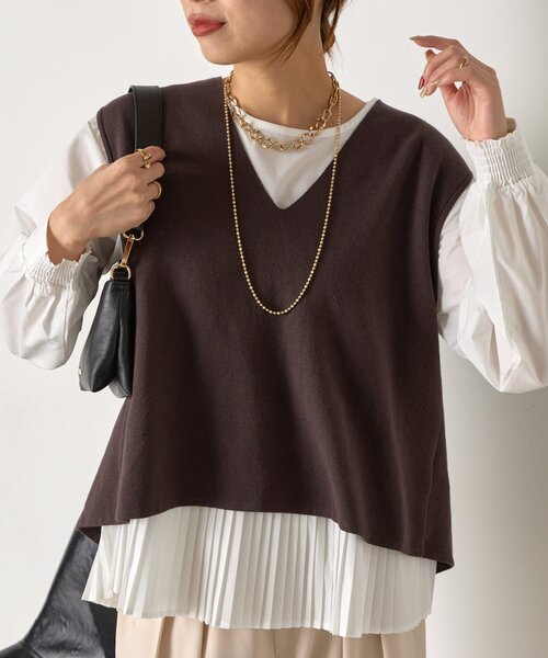 Jena espace merveilleux（ジェナ　エスパスメルヴェイユ）の「【体系カバー/2点セット】ベストセットプリーツブラウス（シャツ/ブラウス・レディース・ライトグレー/チャコールグレー/アイボリー・FREE）」の5枚目の写真