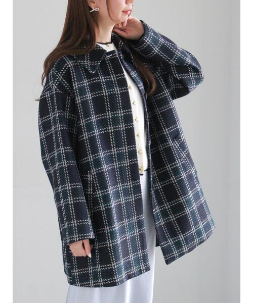 Te chichi（テチチ）の「ロービングチェックミドルコート《2025winter catalog item》（その他アウター・レディース・ネイビー/チャコールグレー・F）」の2枚目の写真