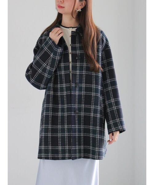 Te chichi（テチチ）の「ロービングチェックミドルコート《2025winter catalog item》（その他アウター・レディース・ネイビー/チャコールグレー・F）」の8枚目の写真
