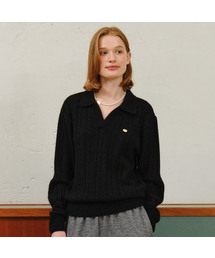 Fox Blend Cable Open Collar Knit - Black