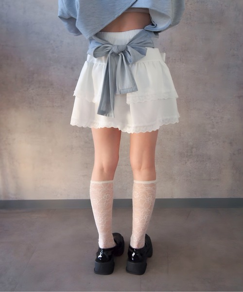 Mejoul(メジュール)の「【2026春夏新作】【インパン付き】リボンフリルティアードフレアミニスカート(スカート・レディース・ホワイト/ブラック・M/L)」の21枚目の写真