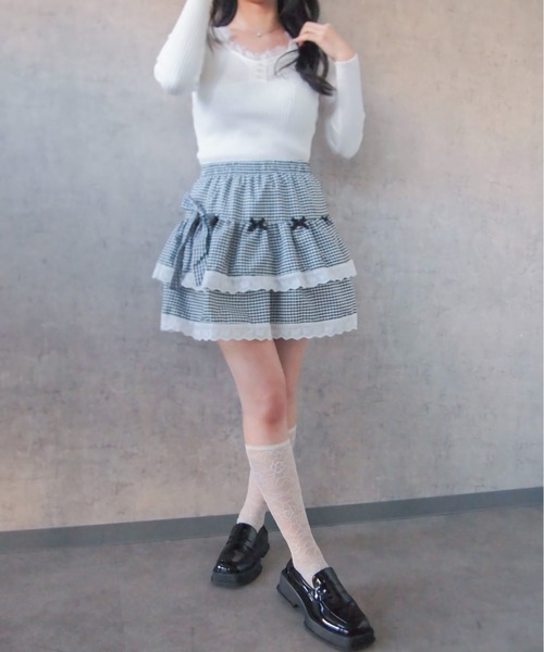 Mejoul(メジュール)の「【2026春夏新作】【インパン付き】リボンフリルティアードフレアミニスカート(スカート・レディース・ホワイト/ブラック・M/L)」の15枚目の写真