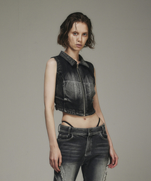 BLR（ビーエルアール）の「Summer Washing Biker Denim Zip-up Vest Black（ベスト）」