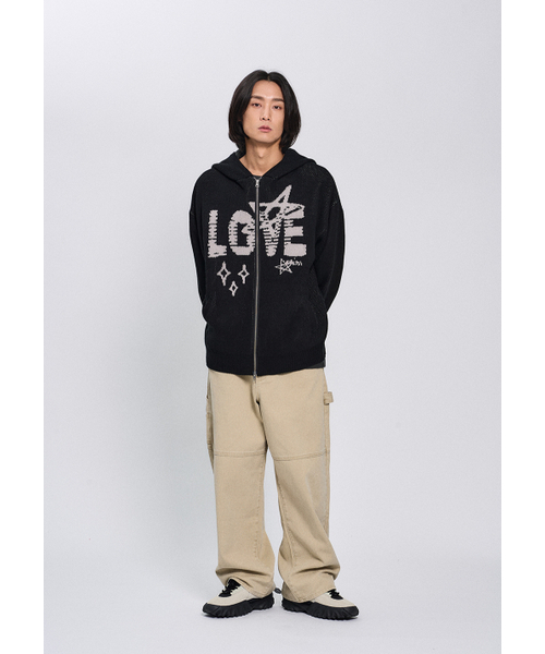 GAINSBORO(ゲインズボロ)の「ラブスタ ニットフードジップアップ_ブラック(ニット/セーター・メンズ・ブラック・SMALL/MEDIUM/LARGE)」の3枚目の写真