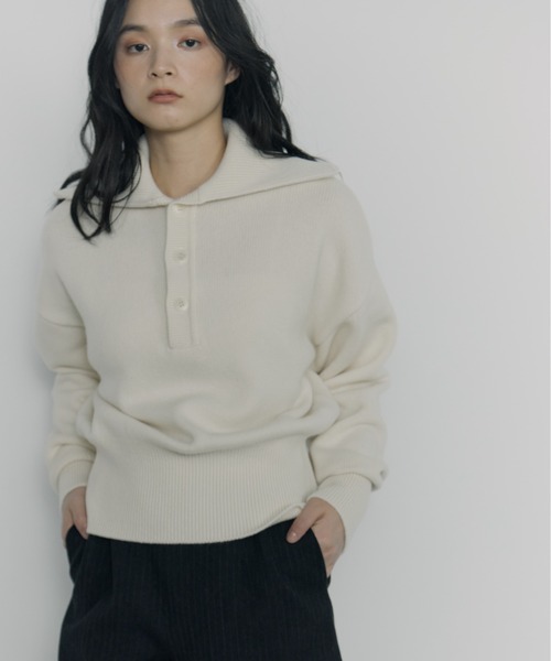 STUDIOUS（ステュディオス）の「【ROUTINE/ルーティン】《STUDIOUS別注》SAILOR COLLAR KNIT/セーラーカラーニット（ニット/セーター・レディース・ホワイト/ブラック/ベージュ・1）」の2枚目の写真