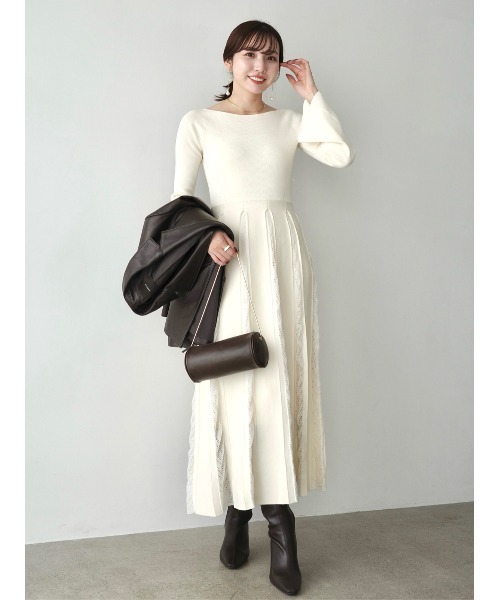 モヘアプリーツニットワンピース（ワンピース）｜anuans（アニュアンス