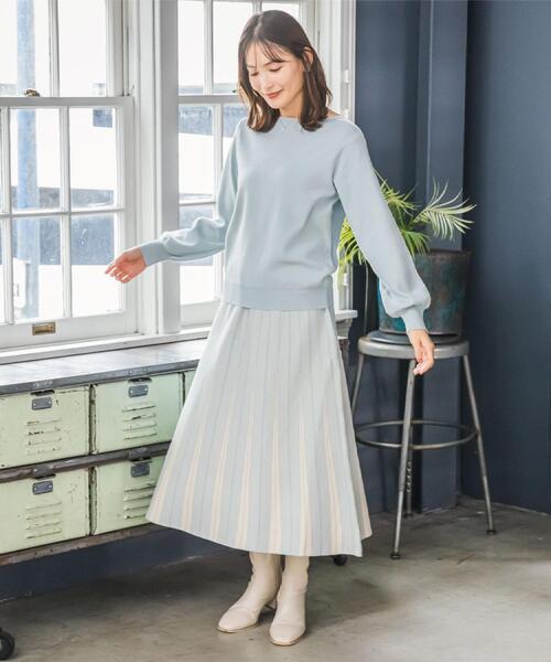 ITS'DEMO（イッツデモ）の「【手洗い可】フレアスカートニットセットアップ（セットアップ・レディース・ブラック系3/ブルー系8/アイボリー系3/ピンク系・00）」の6枚目の写真