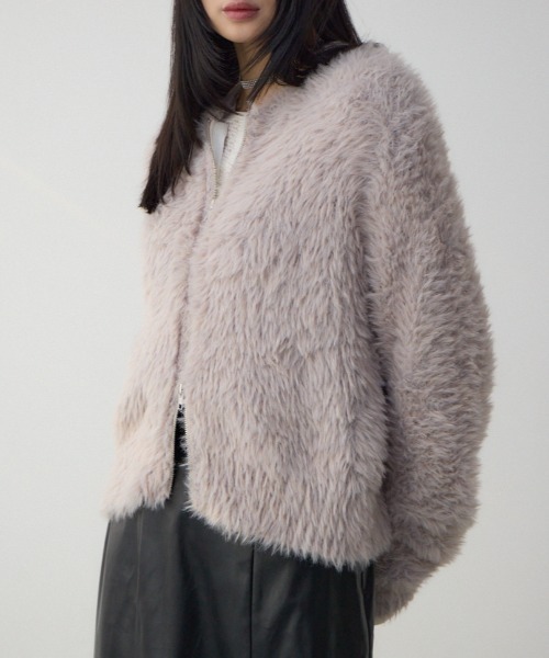 AZUL by moussy(アズールバイマウジー)の「Wジップシャギーニットカーディガン(カーディガン/ボレロ・レディース・ブルー系その他/グレイッシュベージュ/ブラック系その他・FREE)」の2枚目の写真