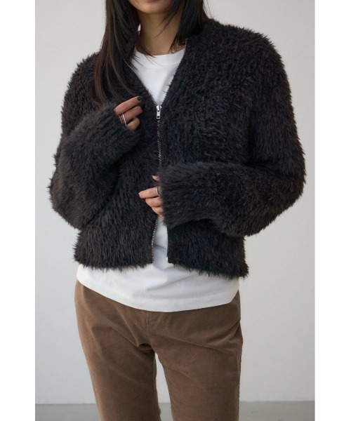 AZUL by moussy(アズールバイマウジー)の「Wジップシャギーニットカーディガン(カーディガン/ボレロ・レディース・ブルー系その他/グレイッシュベージュ/ブラック系その他・FREE)」の4枚目の写真