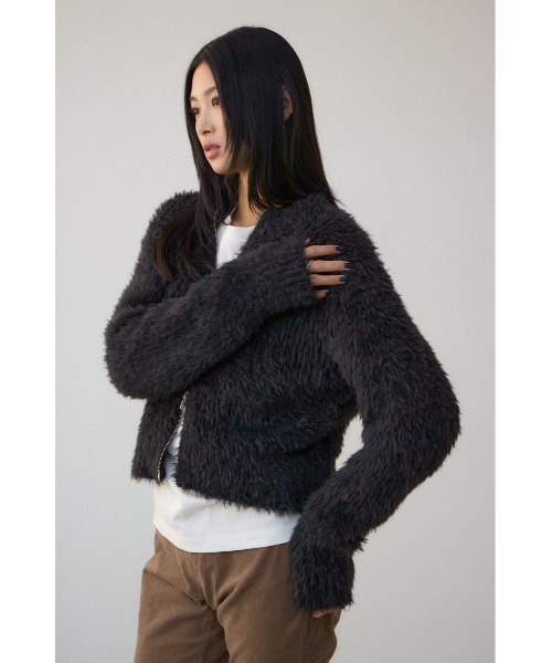 AZUL by moussy(アズールバイマウジー)の「Wジップシャギーニットカーディガン(カーディガン/ボレロ・レディース・ブルー系その他/グレイッシュベージュ/ブラック系その他・FREE)」の6枚目の写真