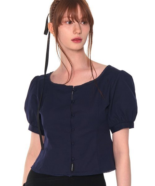 ZIZEMUSEUM(ジゼミュージアム)の「PUFF BUTTON BLOUSE (NAVY)(シャツ/ブラウス・レディース・その他・FREE)」の1枚目の写真