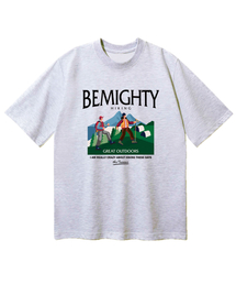 ハイキング描画オーバーフィット半袖Tシャツ[ライトグレー]