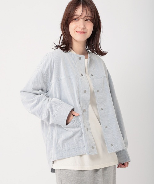 studio CLIP(スタディオクリップ)の「先染めコーデュロイジャケット(ノーカラージャケット・レディース・グレー/サックスブルー/ライトグレー・FREE)」の3枚目の写真