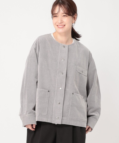 studio CLIP(スタディオクリップ)の「先染めコーデュロイジャケット(ノーカラージャケット・レディース・グレー/サックスブルー/ライトグレー・FREE)」の8枚目の写真