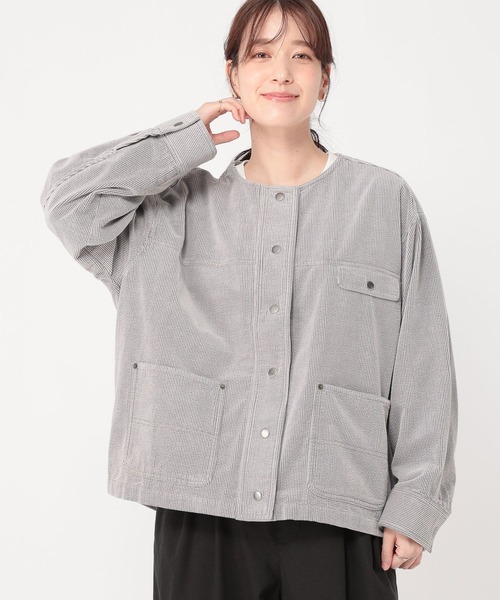 studio CLIP(スタディオクリップ)の「先染めコーデュロイジャケット(ノーカラージャケット・レディース・グレー/サックスブルー/ライトグレー・FREE)」の9枚目の写真