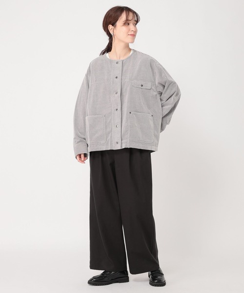 studio CLIP(スタディオクリップ)の「先染めコーデュロイジャケット(ノーカラージャケット・レディース・グレー/サックスブルー/ライトグレー・FREE)」の10枚目の写真