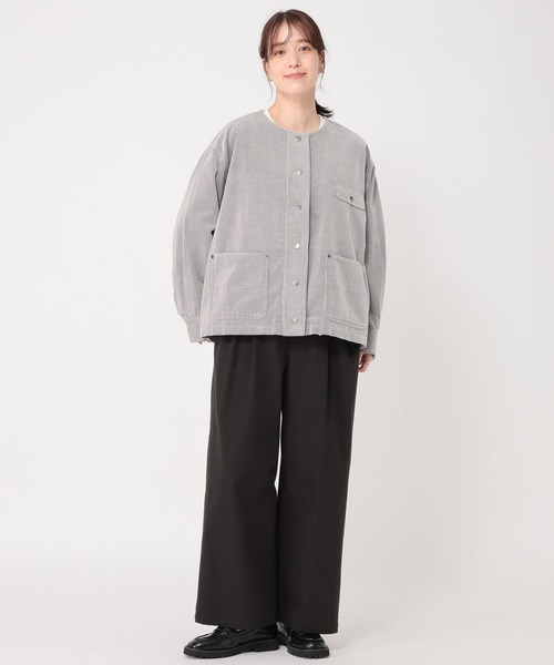 studio CLIP(スタディオクリップ)の「先染めコーデュロイジャケット(ノーカラージャケット・レディース・グレー/サックスブルー/ライトグレー・FREE)」の11枚目の写真