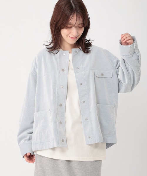 studio CLIP(スタディオクリップ)の「先染めコーデュロイジャケット(ノーカラージャケット・レディース・グレー/サックスブルー/ライトグレー・FREE)」の12枚目の写真