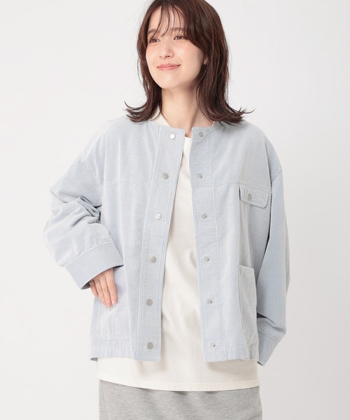 studio CLIP(スタディオクリップ)の「先染めコーデュロイジャケット(ノーカラージャケット・レディース・グレー/サックスブルー/ライトグレー・FREE)」の13枚目の写真