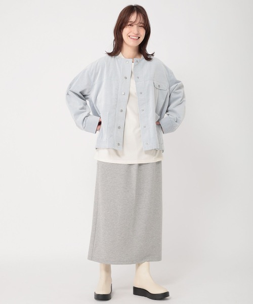 studio CLIP(スタディオクリップ)の「先染めコーデュロイジャケット(ノーカラージャケット・レディース・グレー/サックスブルー/ライトグレー・FREE)」の14枚目の写真