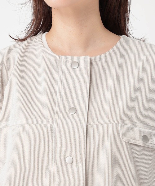 studio CLIP(スタディオクリップ)の「先染めコーデュロイジャケット(ノーカラージャケット・レディース・グレー/サックスブルー/ライトグレー・FREE)」の19枚目の写真