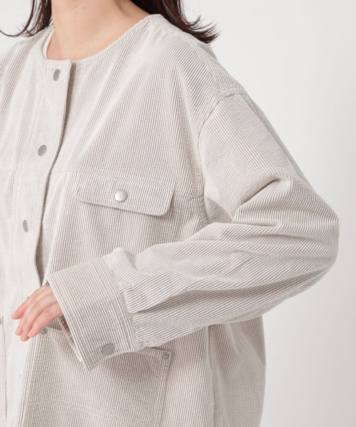 studio CLIP(スタディオクリップ)の「先染めコーデュロイジャケット(ノーカラージャケット・レディース・グレー/サックスブルー/ライトグレー・FREE)」の20枚目の写真