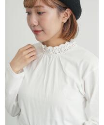 Samansa Mos2 | 【保温加工】衿レーススタンドネックインナー(Tシャツ/カットソー)