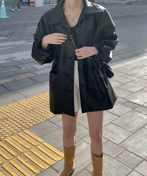 inst.ALL(インストール)の「フェイクレザーオーバーサイズシャツジャケット(その他アウター・レディース・ブラック・M)」の6枚目の写真