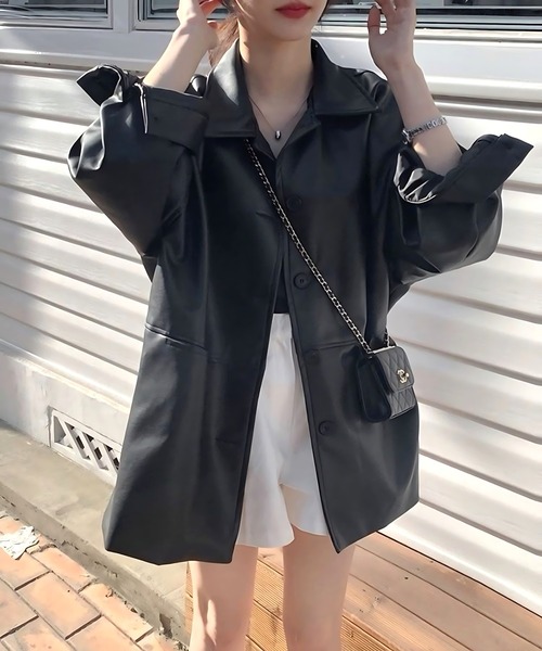 inst.ALL(インストール)の「フェイクレザーオーバーサイズシャツジャケット(その他アウター・レディース・ブラック・M)」の7枚目の写真