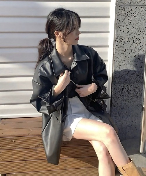 inst.ALL(インストール)の「フェイクレザーオーバーサイズシャツジャケット(その他アウター・レディース・ブラック・M)」の8枚目の写真